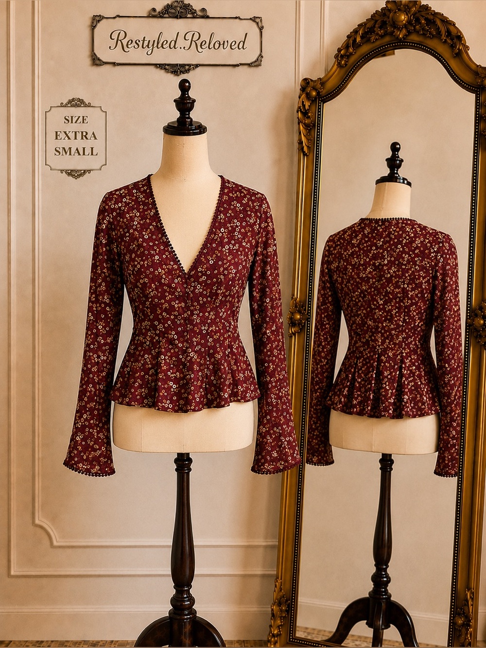 NWT Lulus Merryn Burgundy Floral Button-Front Pleated Long Sleeve Top